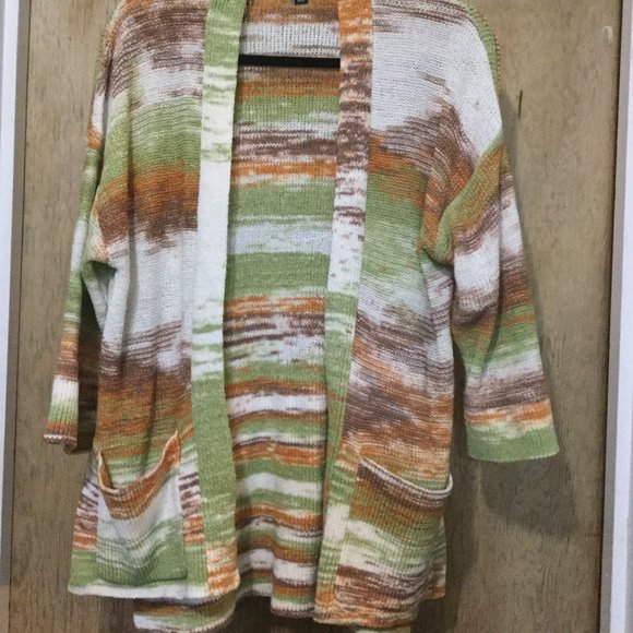 Parkhurst open front cardigan size medium multi colored knit patch pockets - Picture 1 of 4